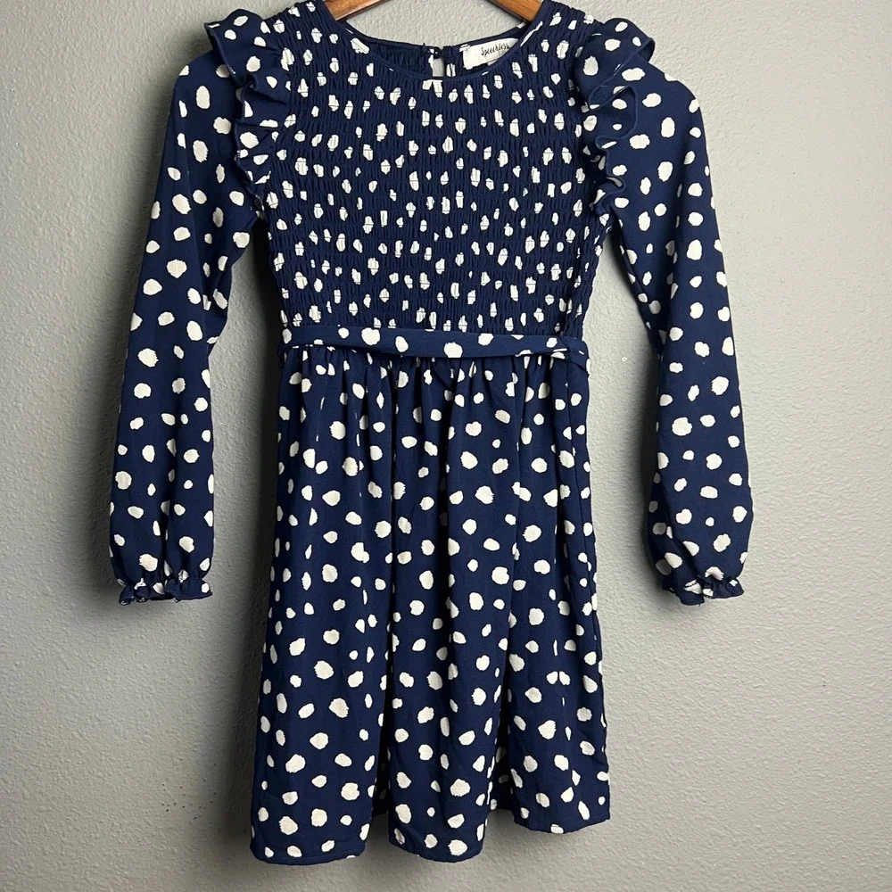 Speechless Kids TM Truly Me Polka Dot Dress Smocked Ruffle Long SL Girls Size 8‎
